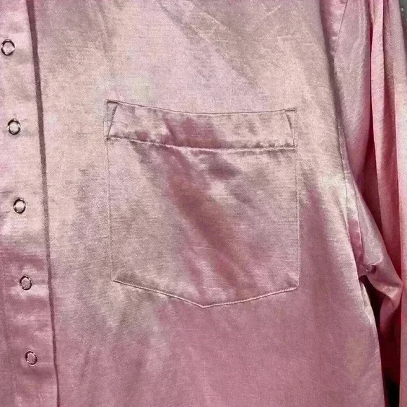 VINTAGE Newport News Silky Button Up Pajama Style Oversized Blouse Women Small - Picture 9 of 12